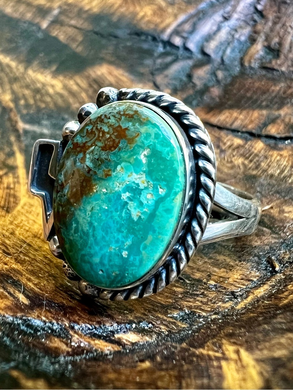 Sterling Silver Kingman Turquoise Ring Lightning Bolt Size 10 - Picture 4 of 11